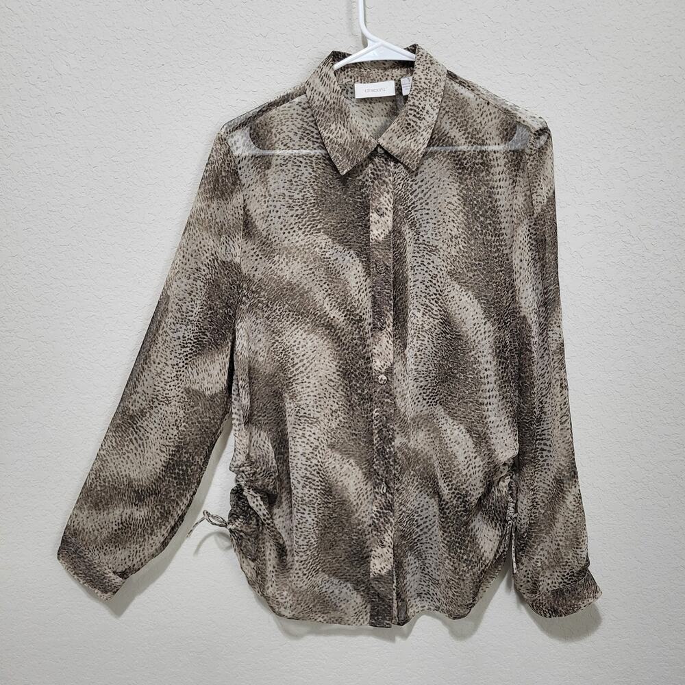 Chicos Blouse Shirt Womens Medium Chicos 1  Sheer Spring Summer Casual Snake